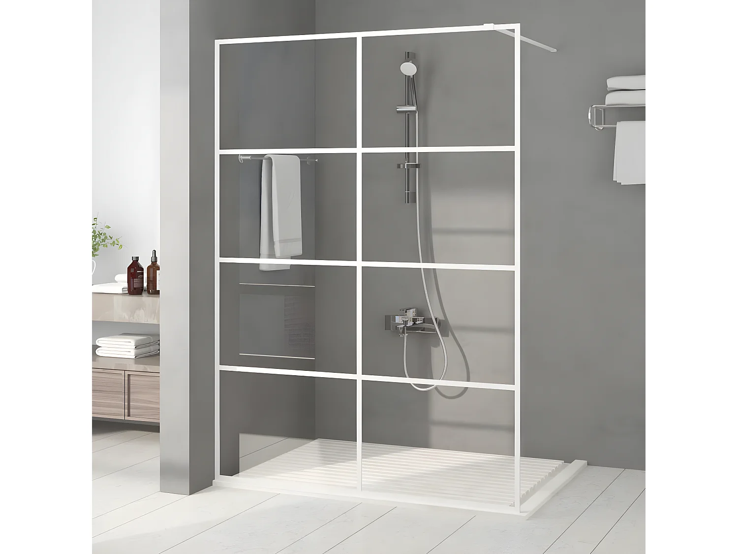 Mampara de ducha vidrio ESG transparente blanco 140x195 cm ES66391