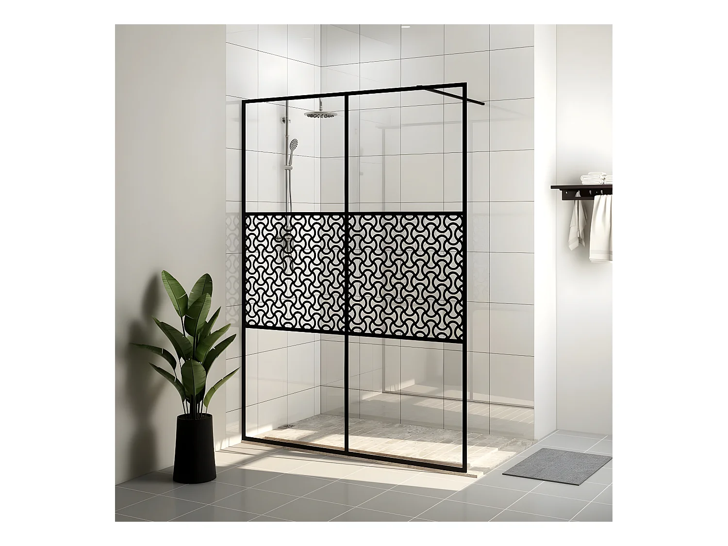Paroi de douche avec verre ESG transparent 140x195 cm Noir WVGQ9612