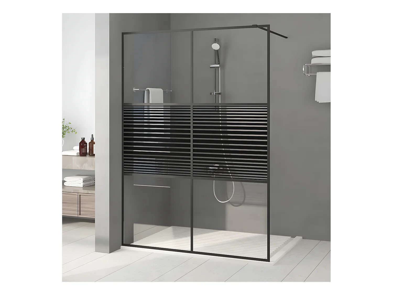 Mampara de ducha vidrio ESG transparente negro 140x195 cm ES66326