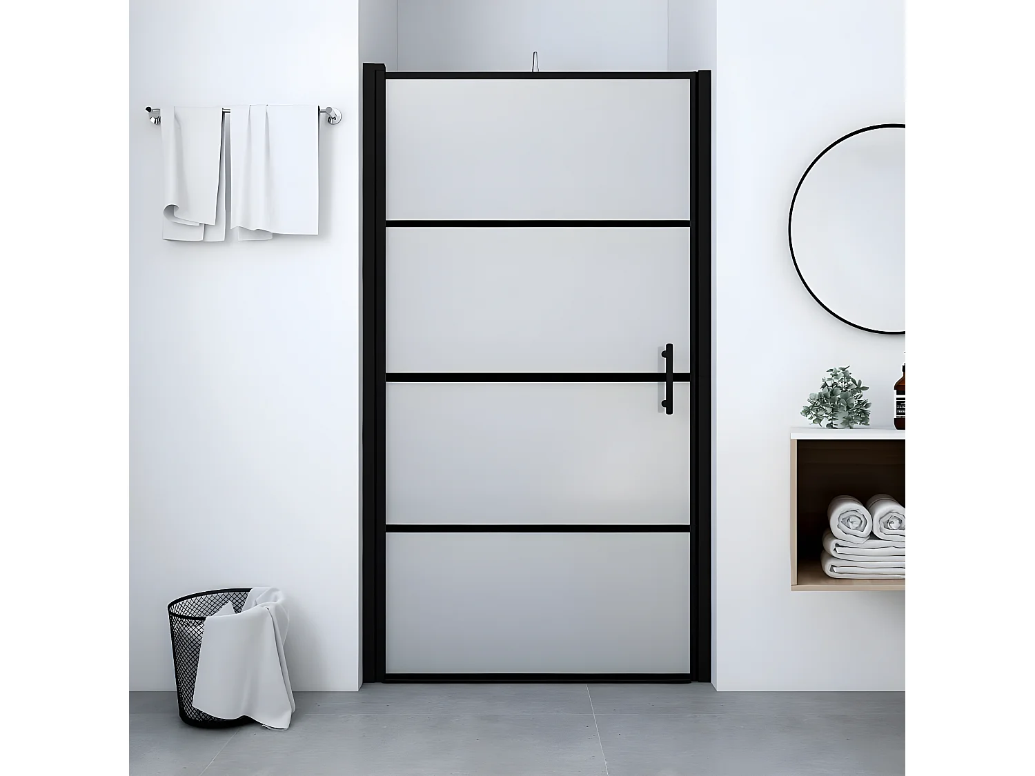 Mampara de ducha de vidrio templado esmerilado negra 81x195 cm ES66480