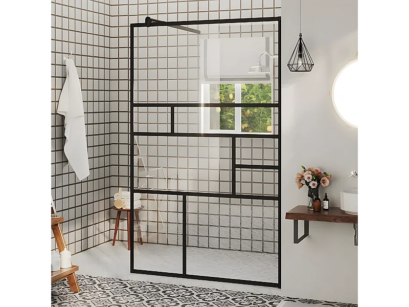 Mampara ducha accesible vidrio ESG transparente negro 100x195cm ES66483