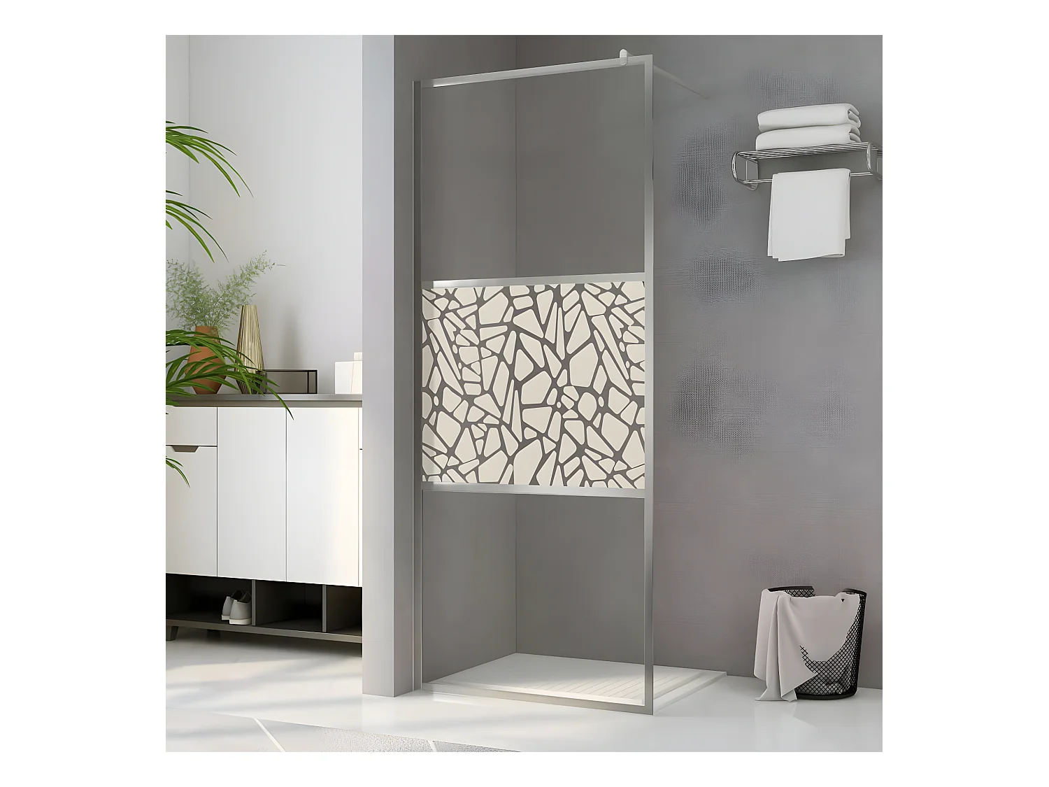 Mampara de ducha accesible vidrio ESG diseño piedras 80x195 cm ES66348