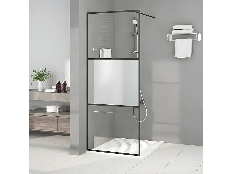 Divisória de chuveiro 80x195 cm vidro semiopaco ESG preto PT584822