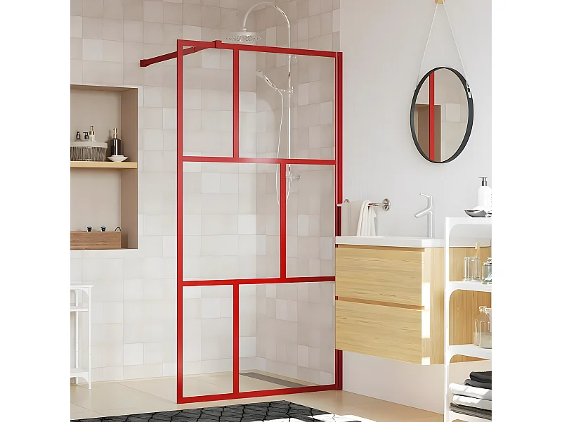 Mampara de ducha vidrio transparente ESG rojo 100x195 cm ES66297