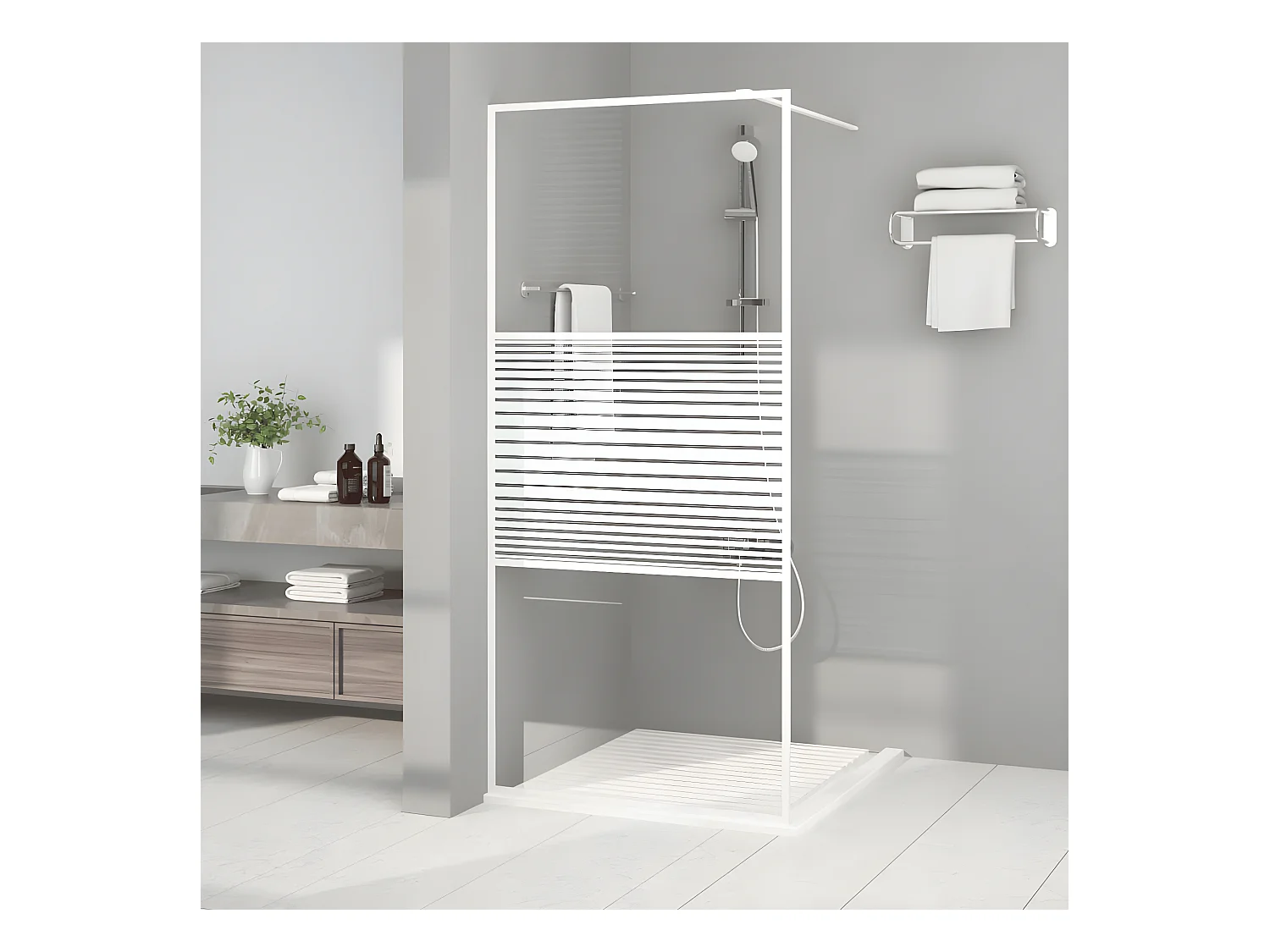 Mampara de ducha vidrio ESG transparente blanco 90x195 cm ES66474