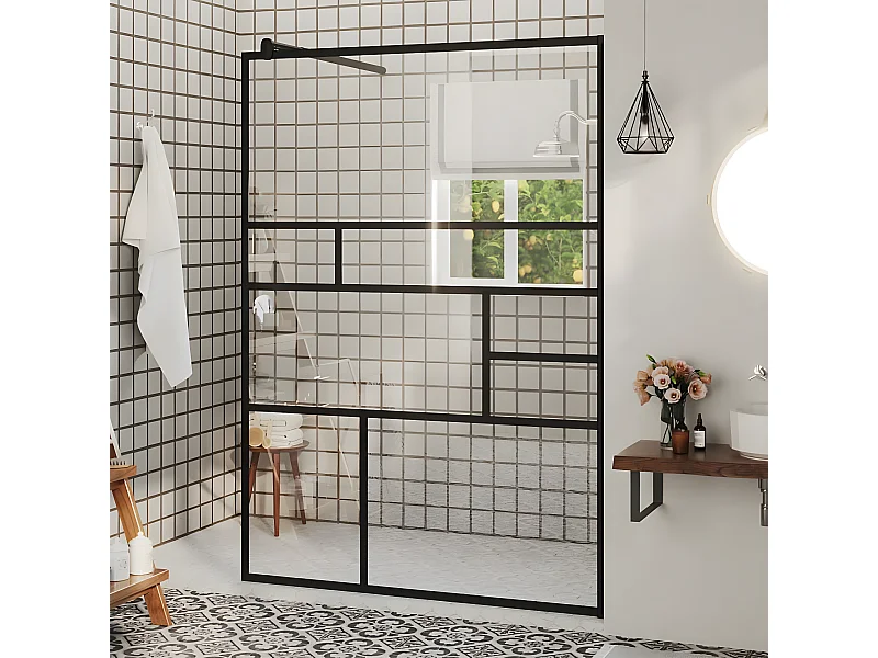 Mampara ducha accesible vidrio ESG transparente negro 115x195cm ES66337