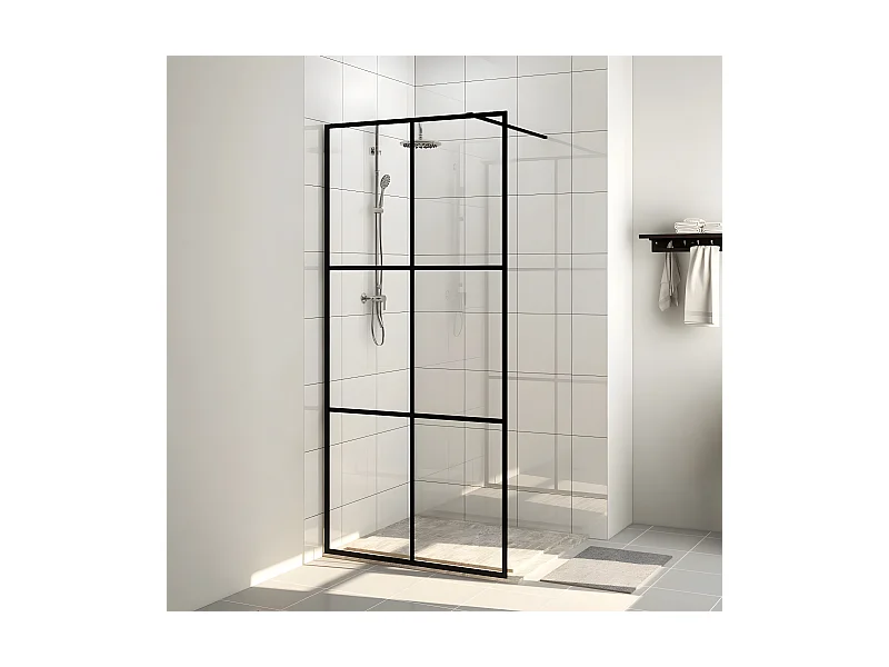 Paroi de douche avec verre ESG transparent 90x195 cm Noir WVGQ7810