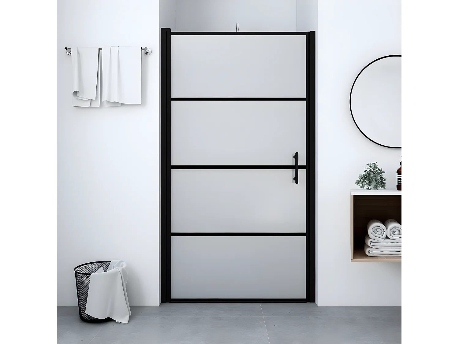 Mampara de ducha de vidrio templado esmerilado negra 100x178 cm ES66360