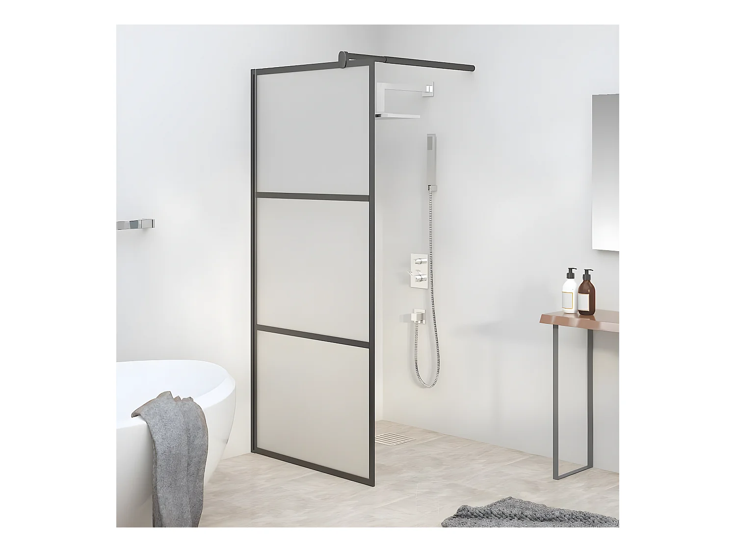 Paroi de douche 80x195 cm Verre ESG dépoli Noir WVGQ7183