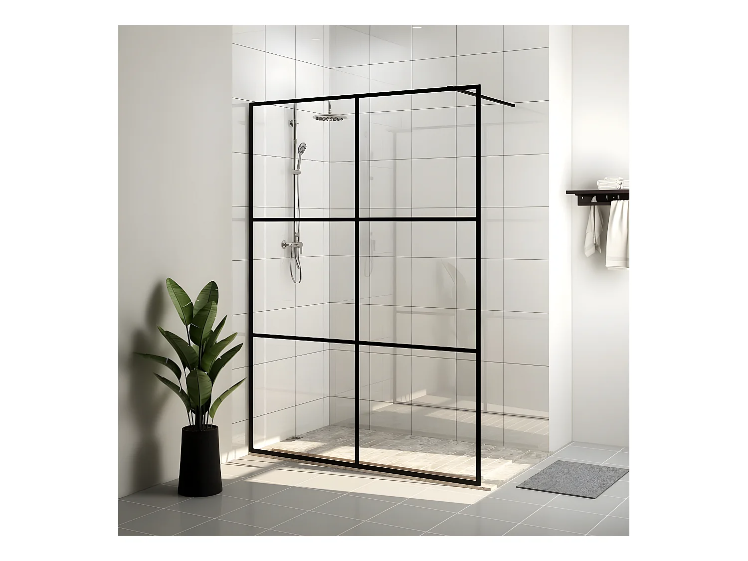 Paroi de douche avec verre ESG transparent 140x195 cm Noir WVGQ6857