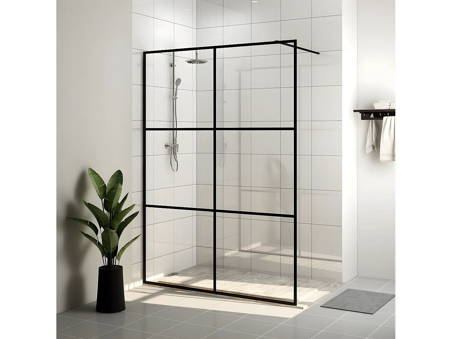 Divisória de chuveiro c/ vidro transparente ESG 140x195cm preto PT472439