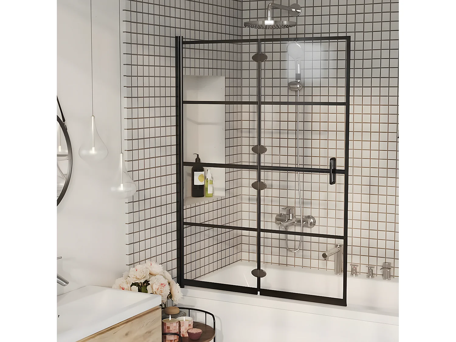 Paroi de douche pliable ESG 100x140 cm Noir WVGQ9278