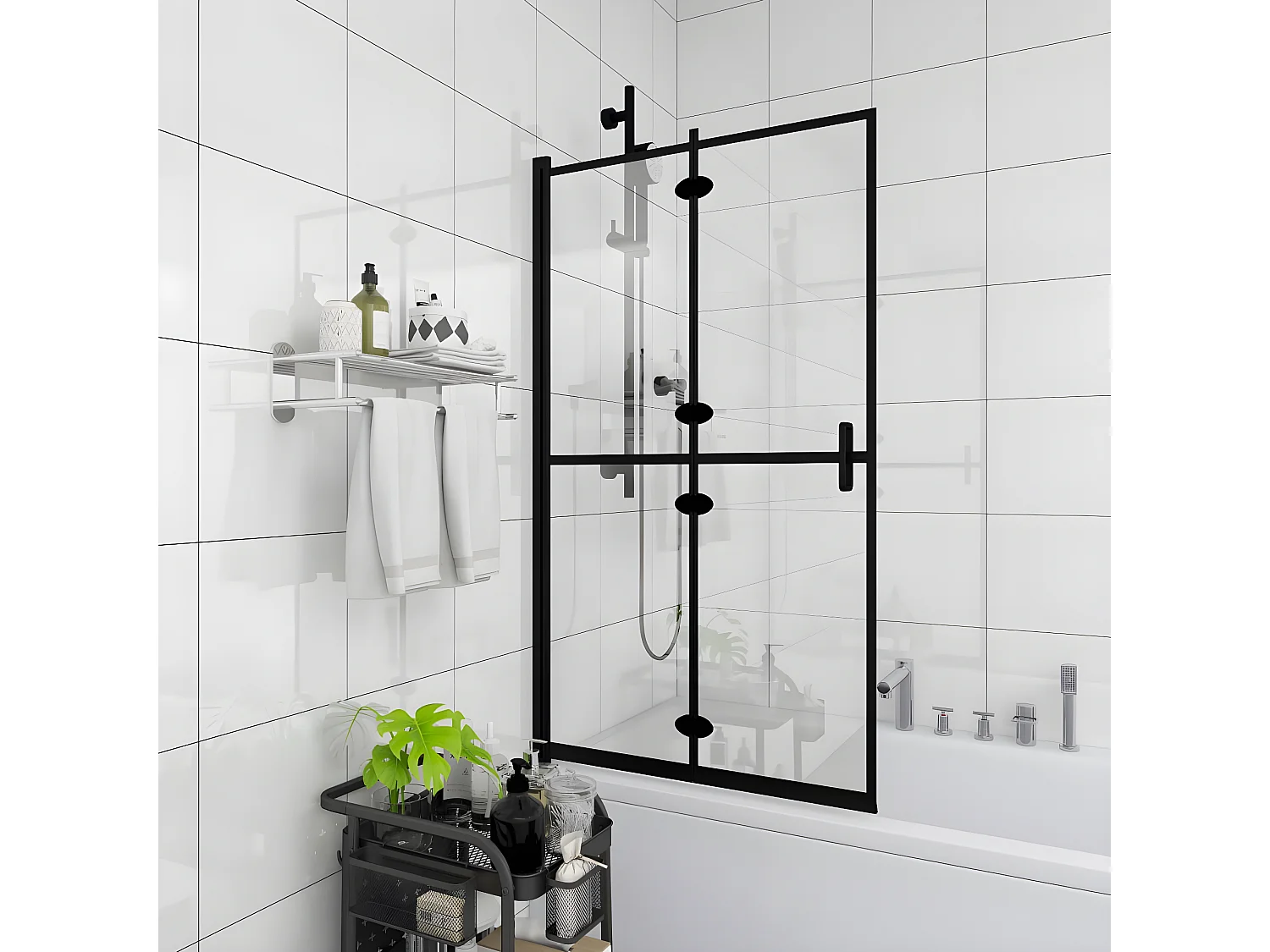 Mampara de ducha plegable ESG negro 120x140 cm ES66443