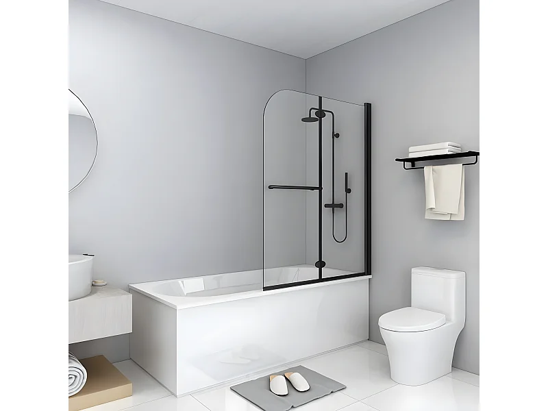 Paroi de douche pliable 2 panneaux ESG 95x140 cm Noir WVGQ8715