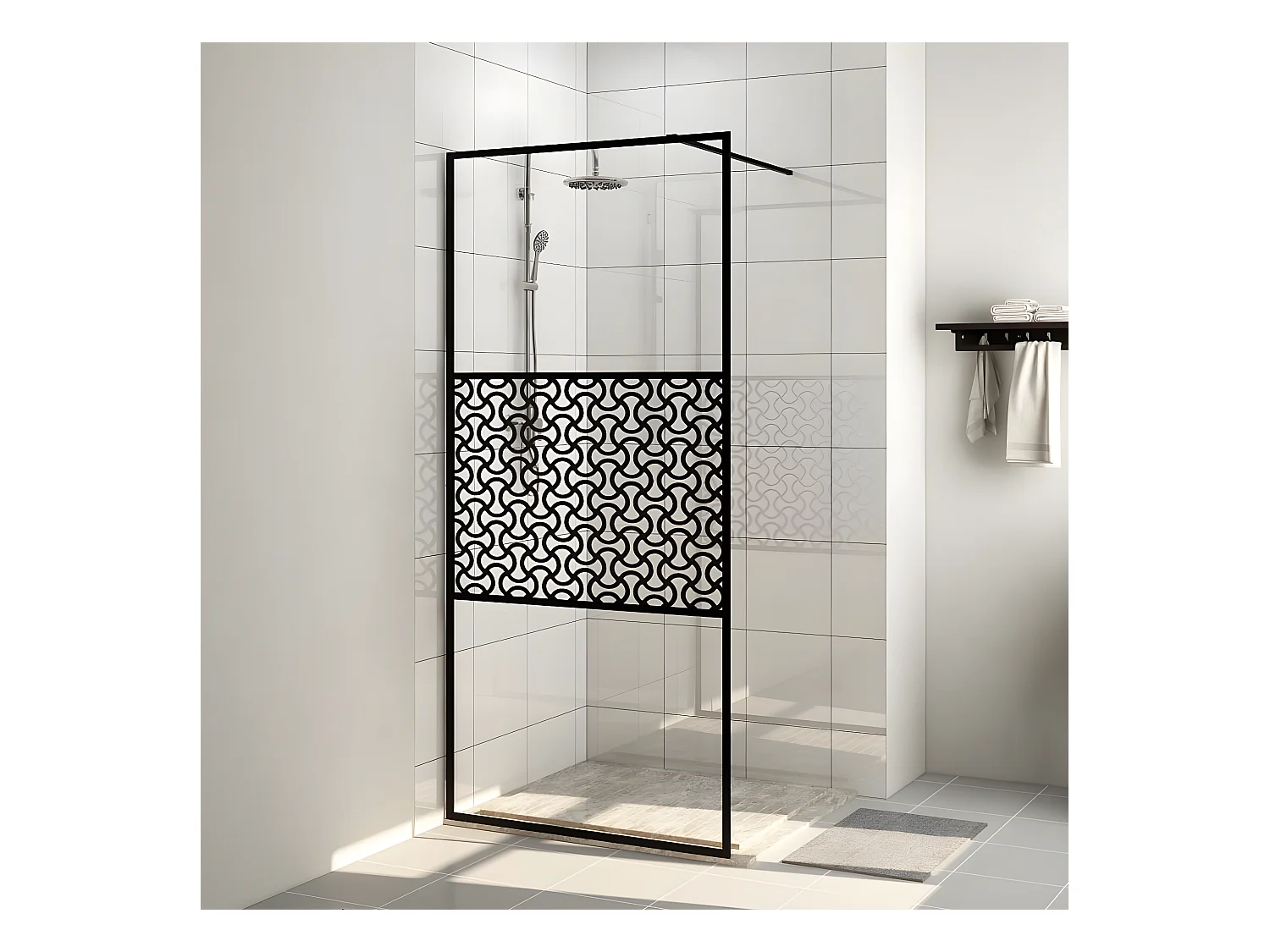Paroi de douche avec verre ESG transparent 100x195 cm Noir WVGQ3376