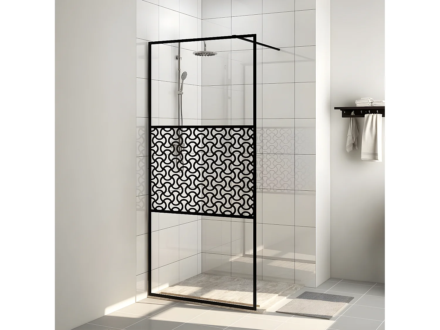 Mampara ducha accesible vidrio ESG transparente negro 100x195cm ES66336