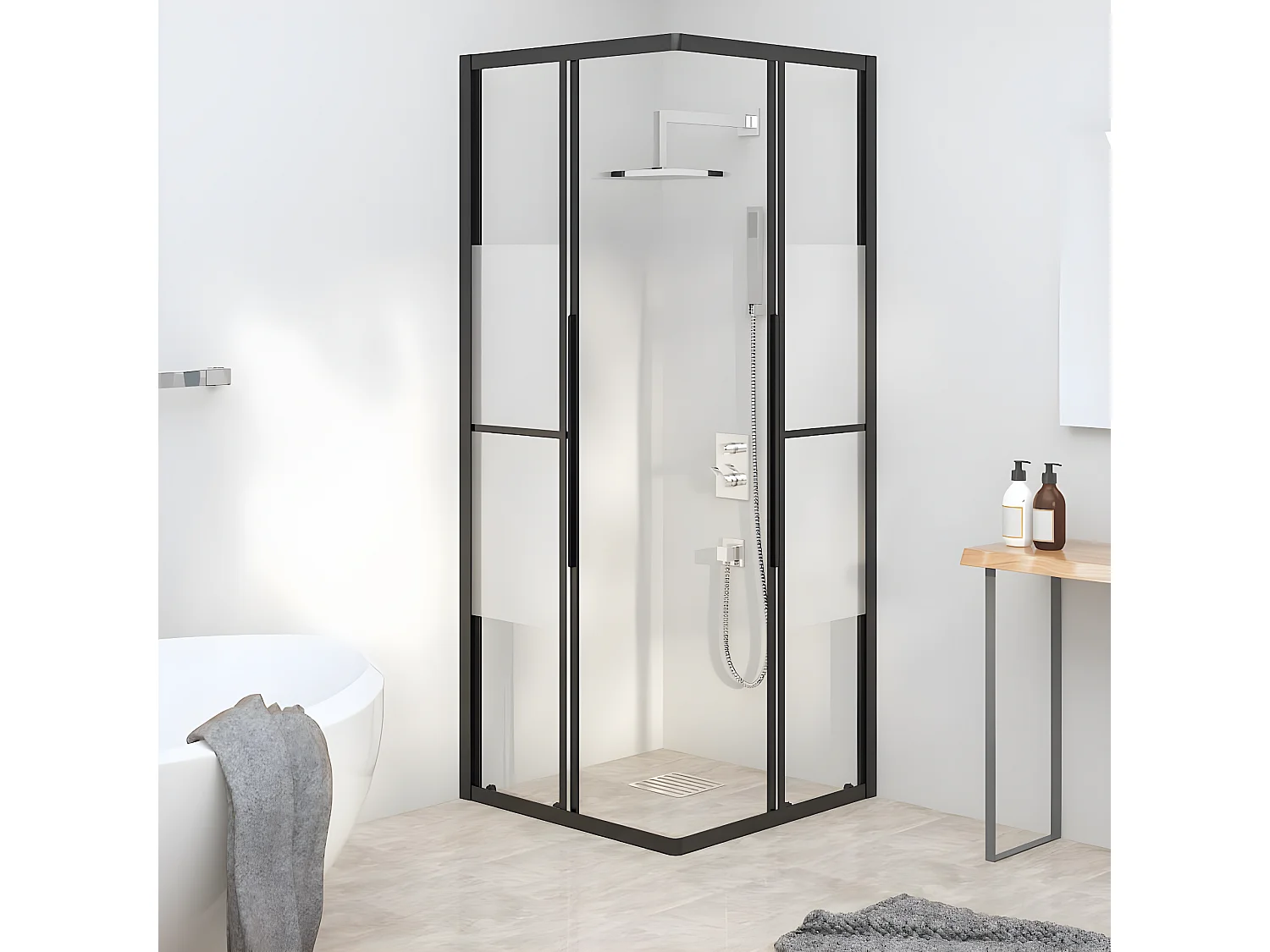 Cabine de duche ESG semiopaco 80x80x180 cm preto PT460120