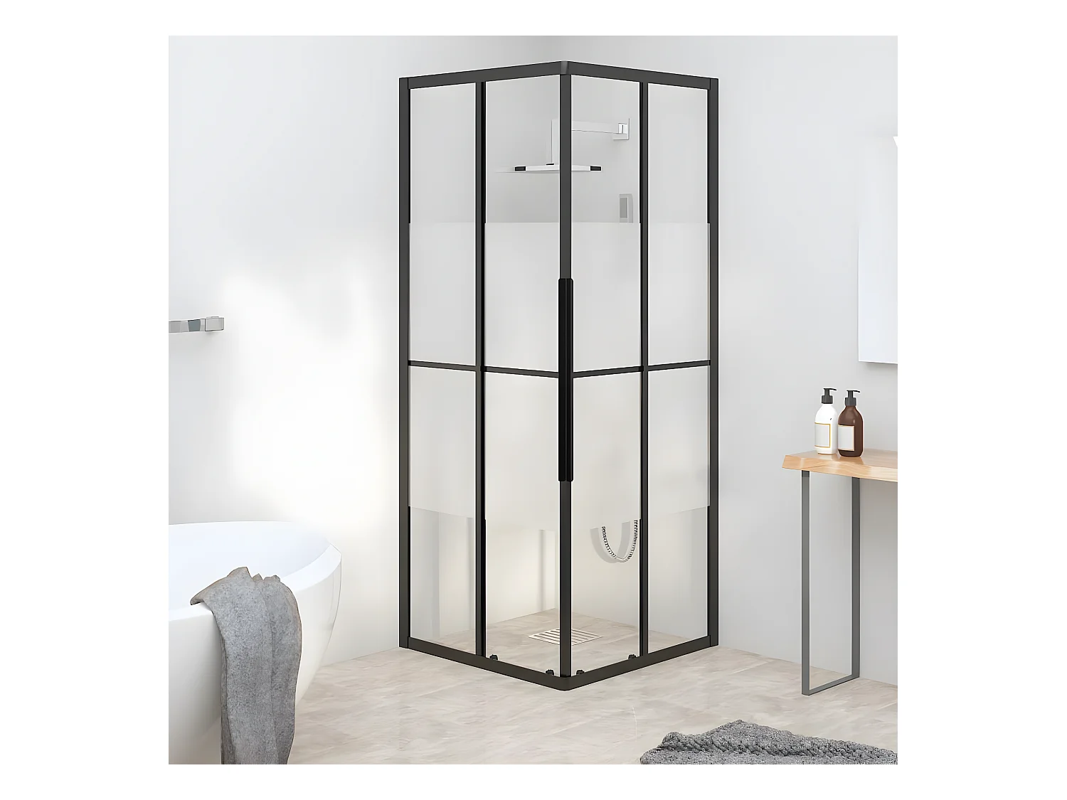 Paroi de douche ESG semi-dépoli 80x80x180 cm Noir WVGQ8355
