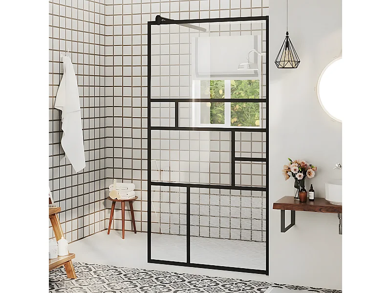 Mampara de ducha accesible vidrio ESG claro negro 80x195 cm ES66364