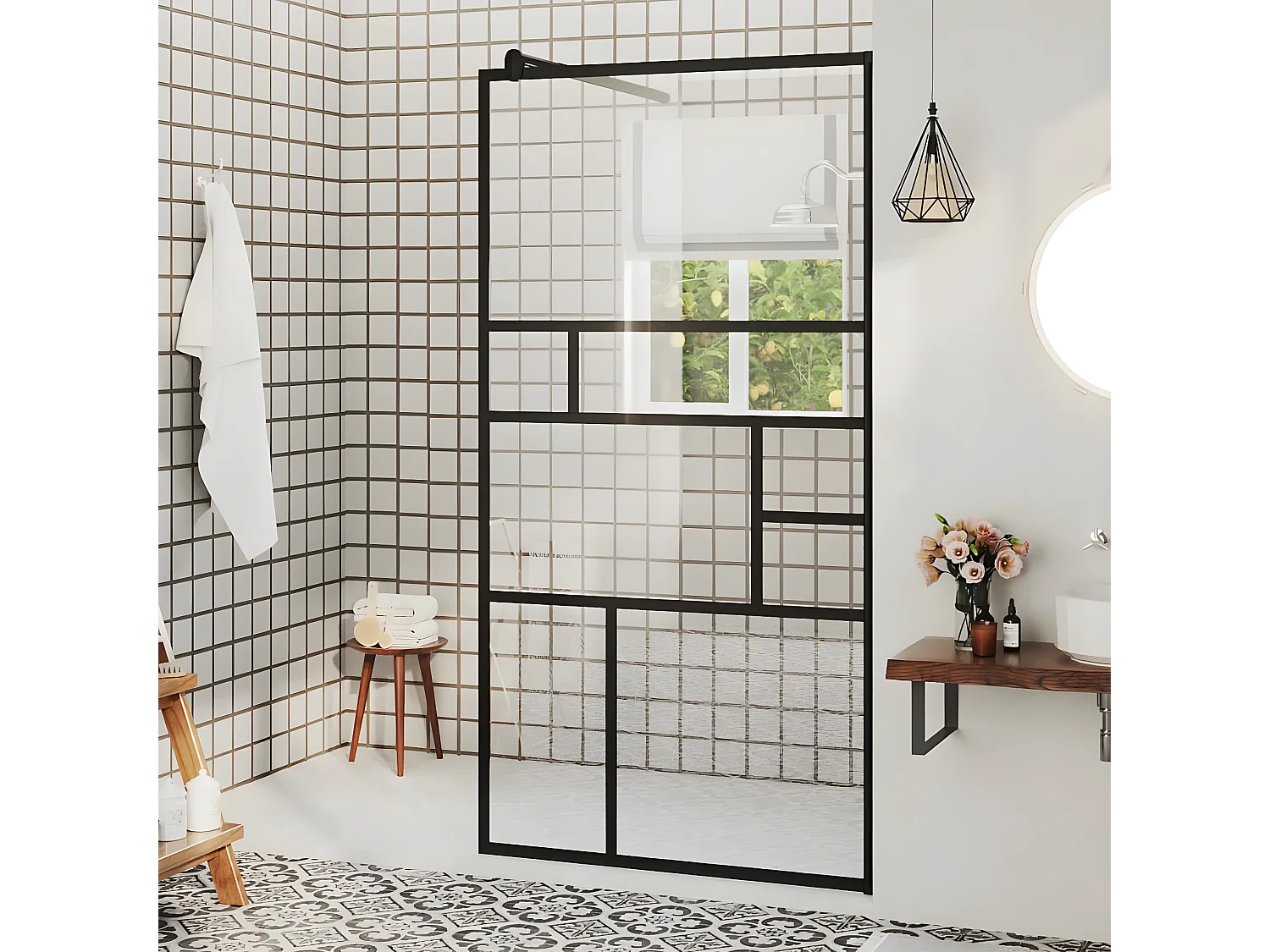 Mampara de ducha accesible vidrio ESG claro negro 80x195 cm ES66364