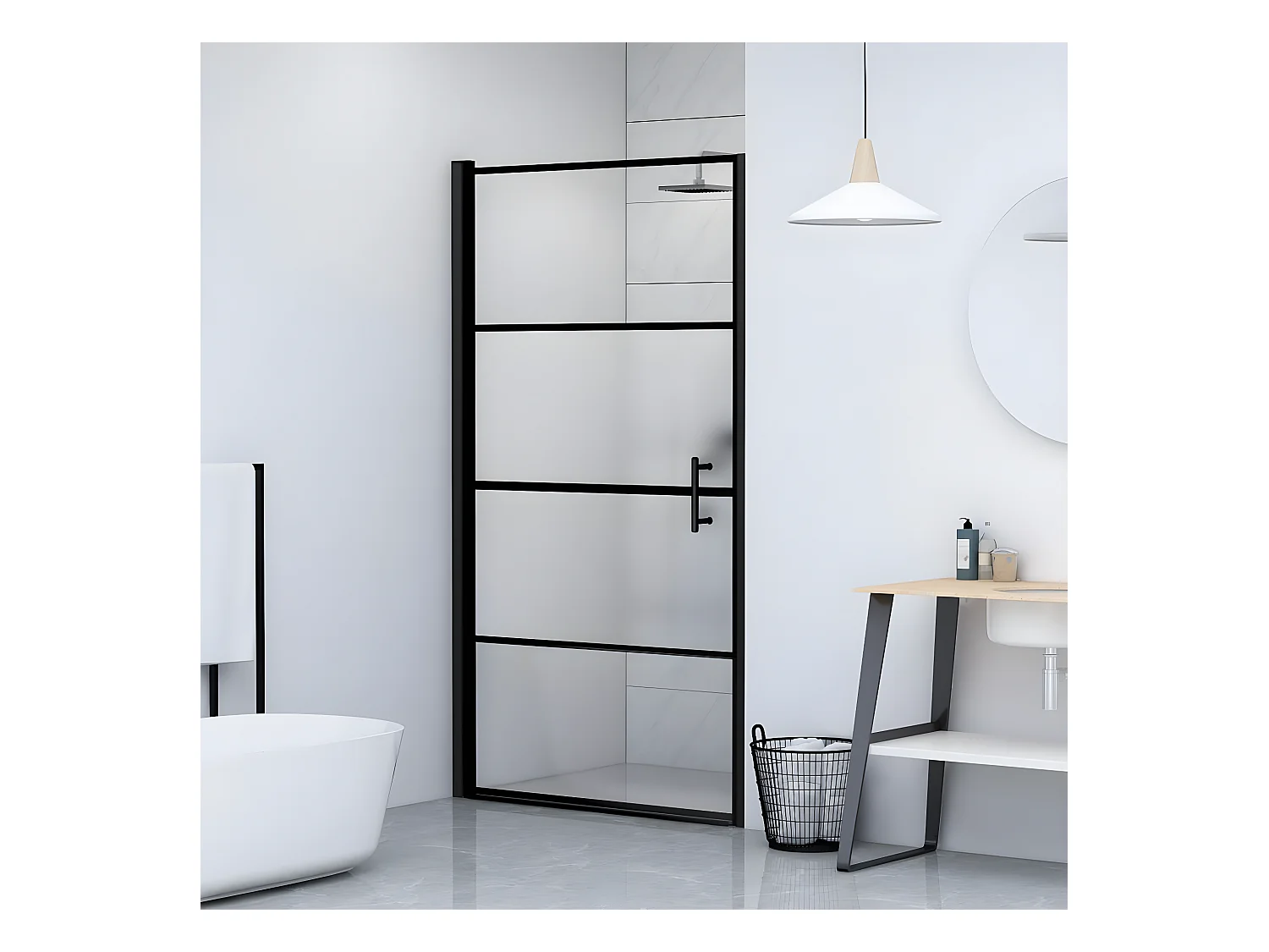Porte de douche 81x195 cm Verre trempé demi-dépoli Noir WVGQ5899