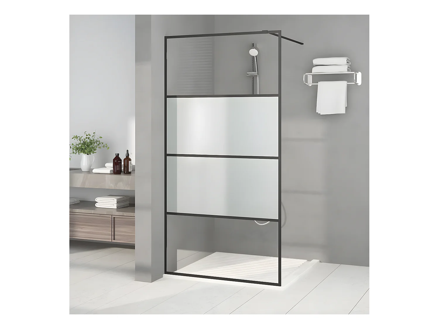 Paroi de douche Noir 100x195 cm Verre ESG demi-dépoli WVGQ5506