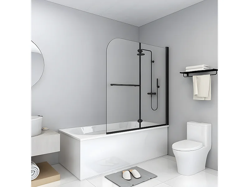 Mampara de ducha plegable 2 paneles ESG negro 120x140 cm ES66473