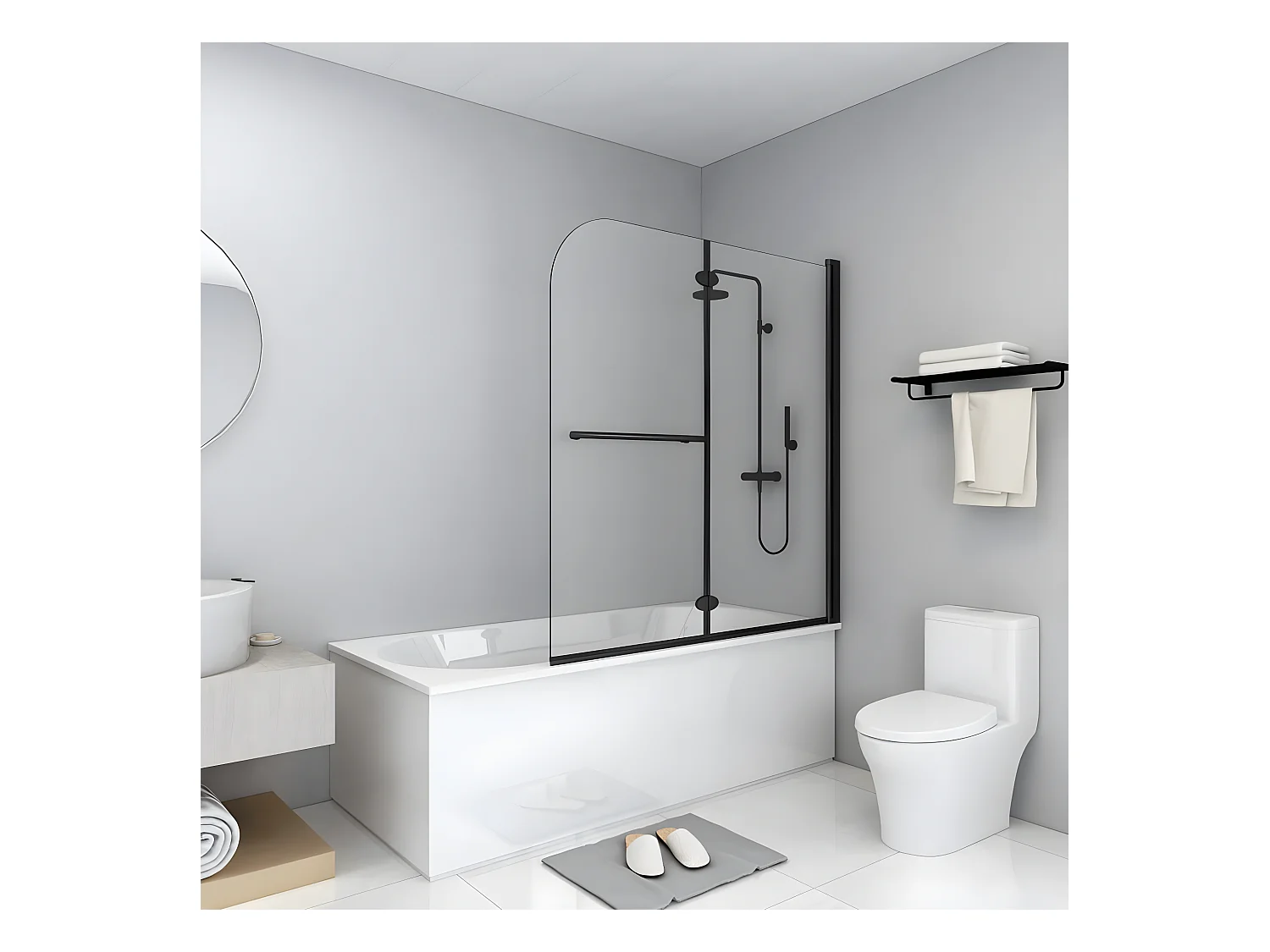 Divisória de chuveiro dobrável 2 painéis ESG 120x140 cm preto PT112528
