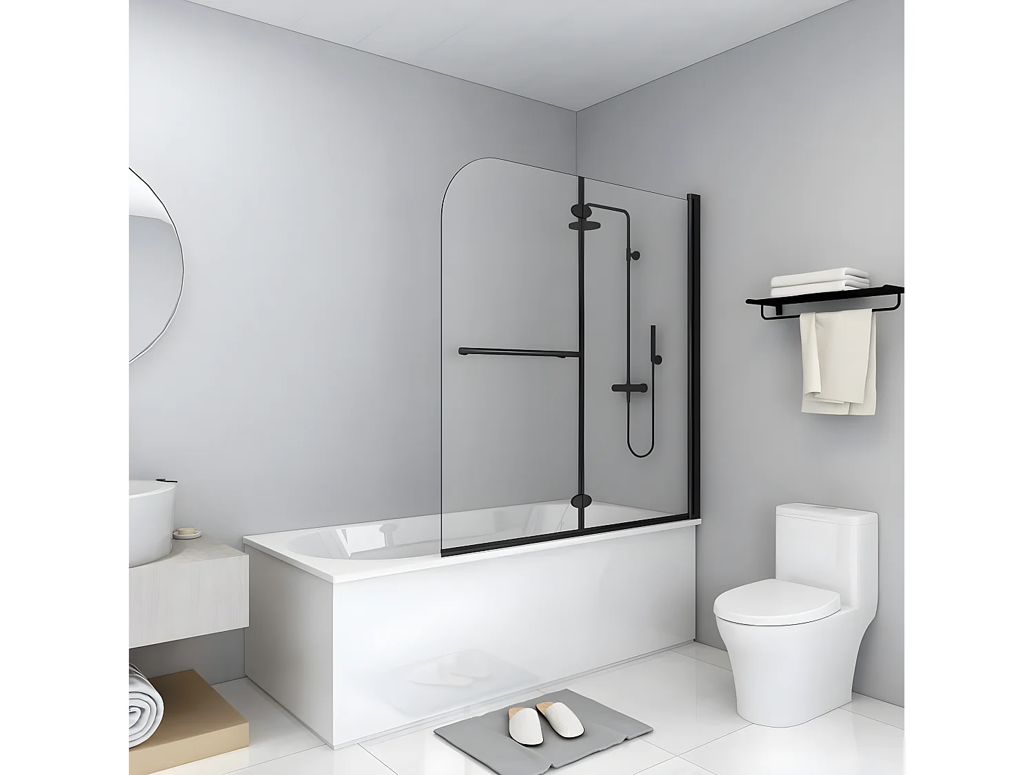 Paroi de douche pliable 2 panneaux ESG 120x140 cm Noir WVGQ1443