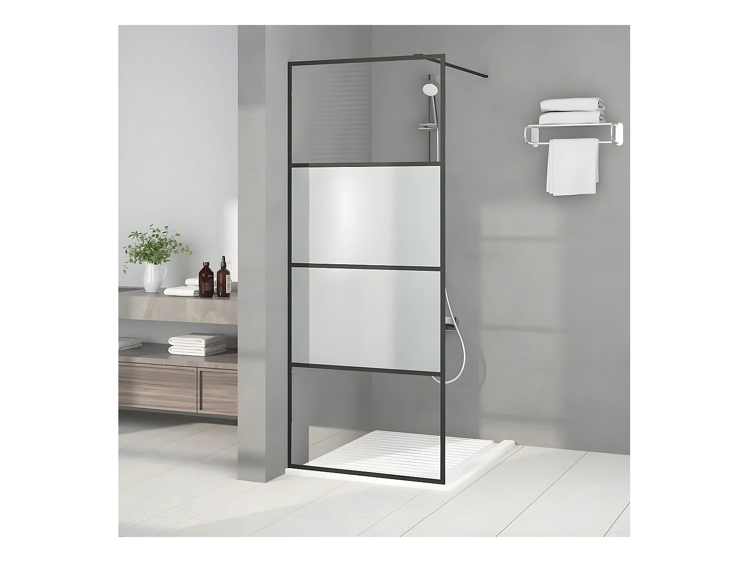 Paroi de douche Noir 80x195 cm Verre ESG demi-dépoli WVGQ4296