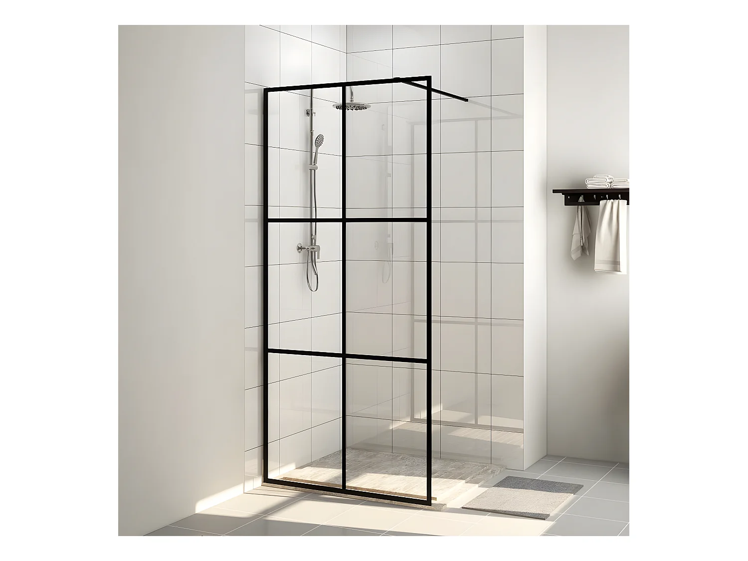 Paroi de douche avec verre ESG transparent 100x195 cm Noir WVGQ4947