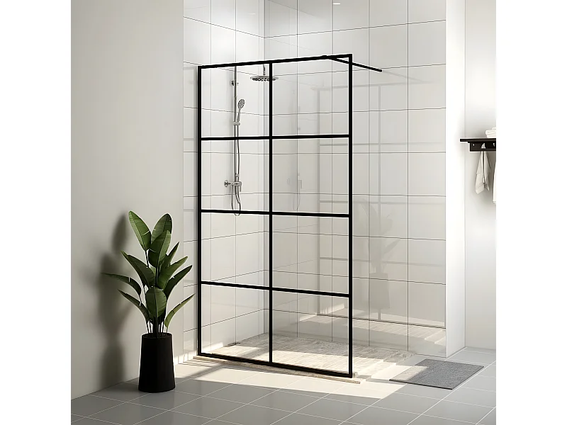Mampara ducha accesible vidrio ESG transparente negro 90x195 cm ES66270