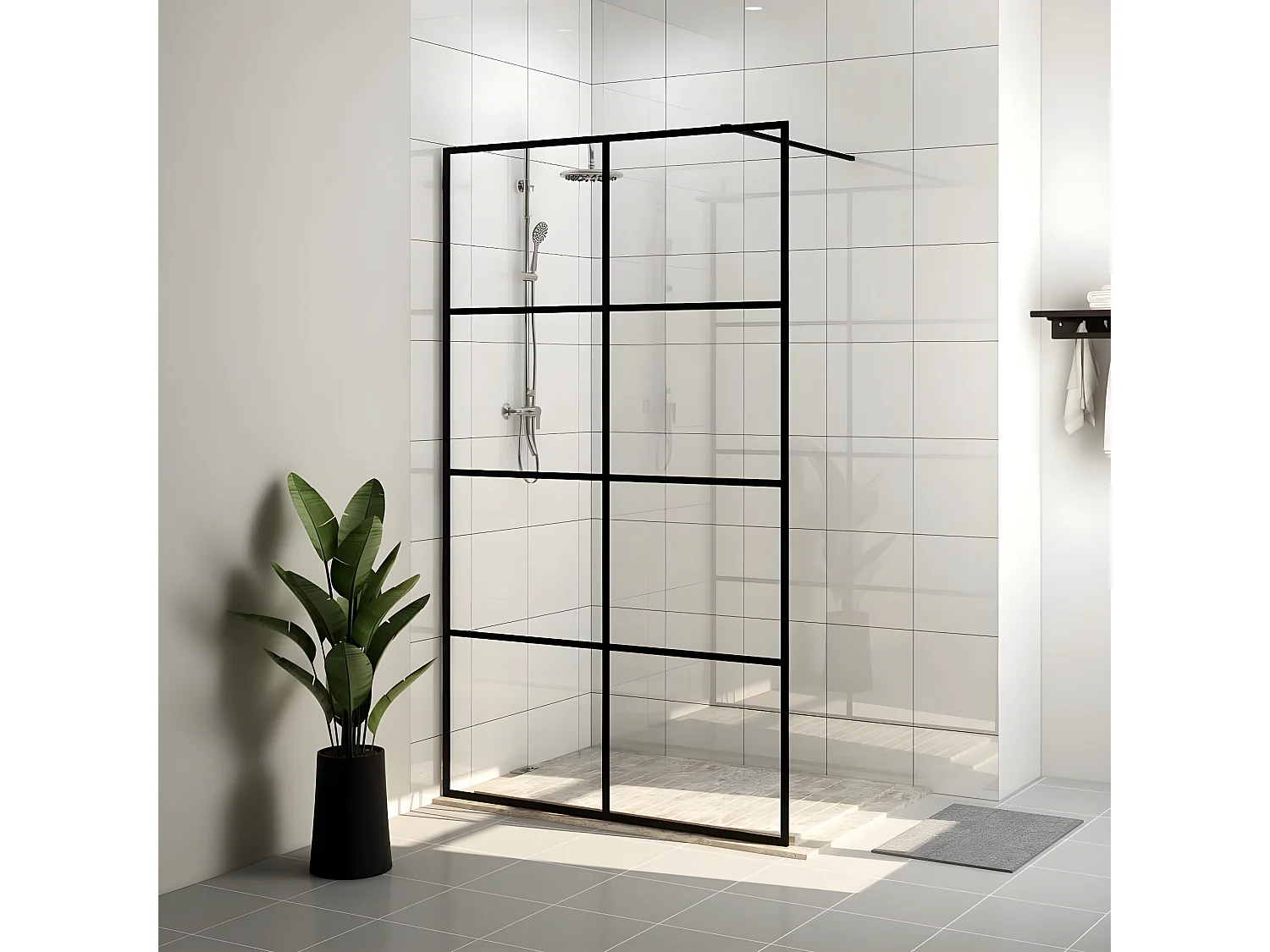 Mampara ducha accesible vidrio ESG transparente negro 90x195 cm ES66270