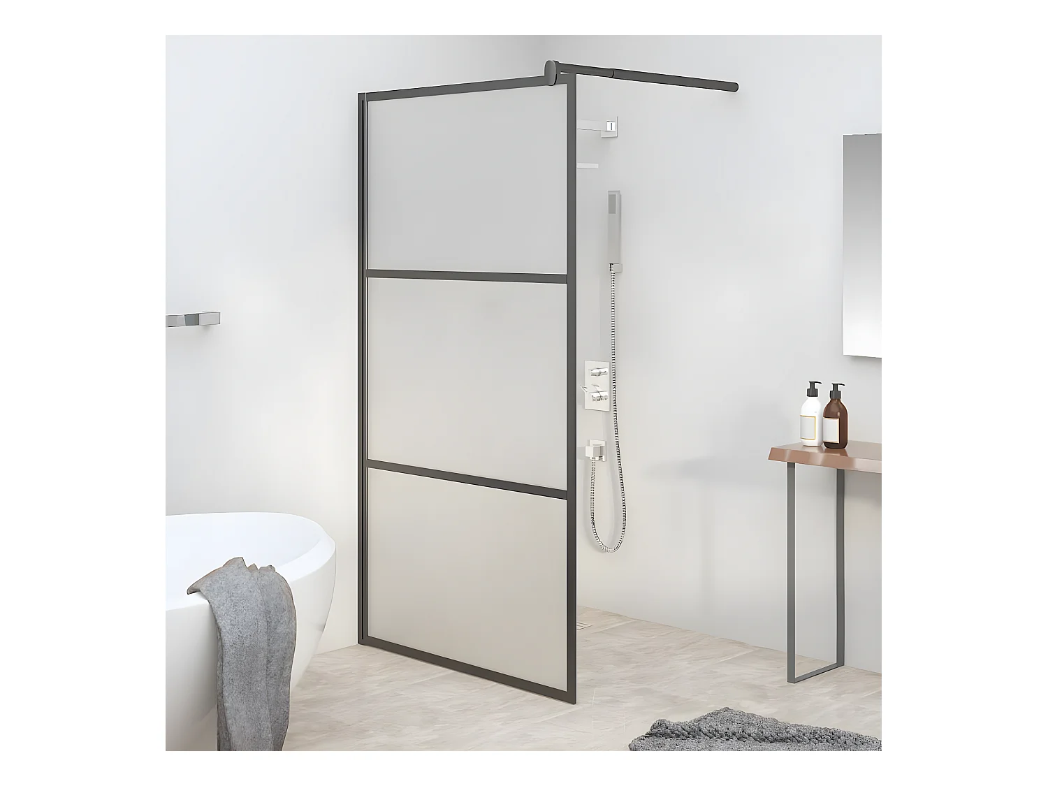 Paroi de douche 100x195 cm Verre ESG dépoli Noir WVGQ5508