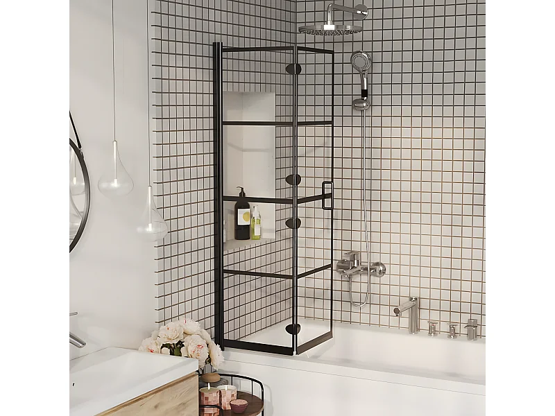 Mampara de ducha plegable ESG negro 80x140 cm ES66400