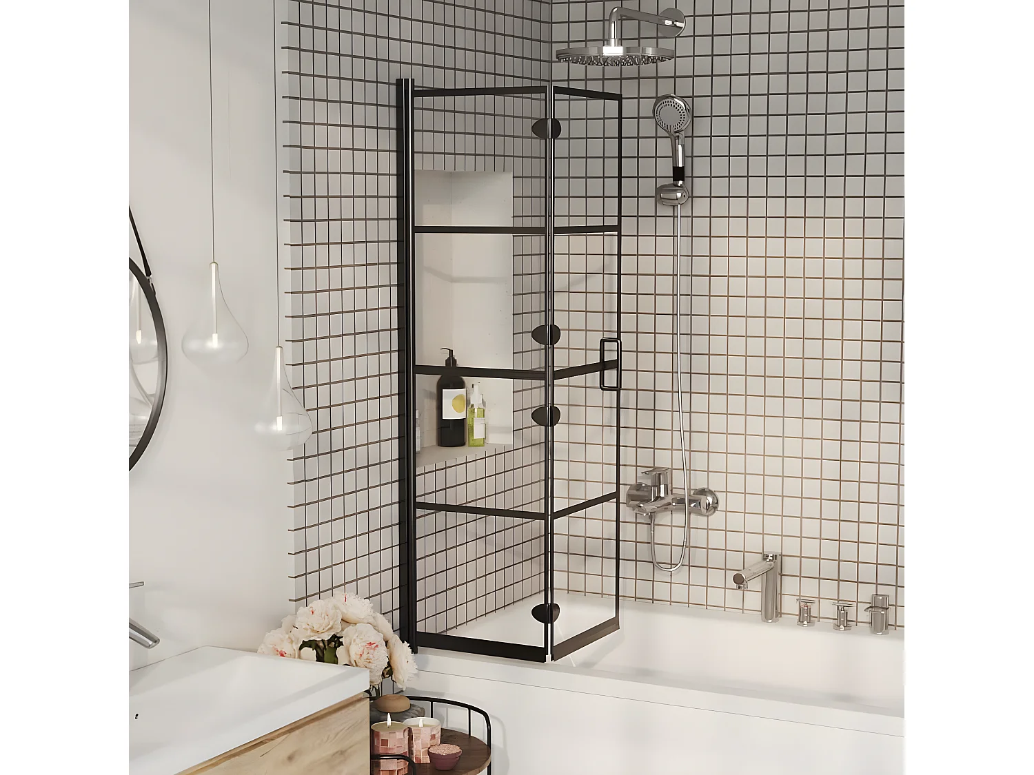 Mampara de ducha plegable ESG negro 80x140 cm ES66400