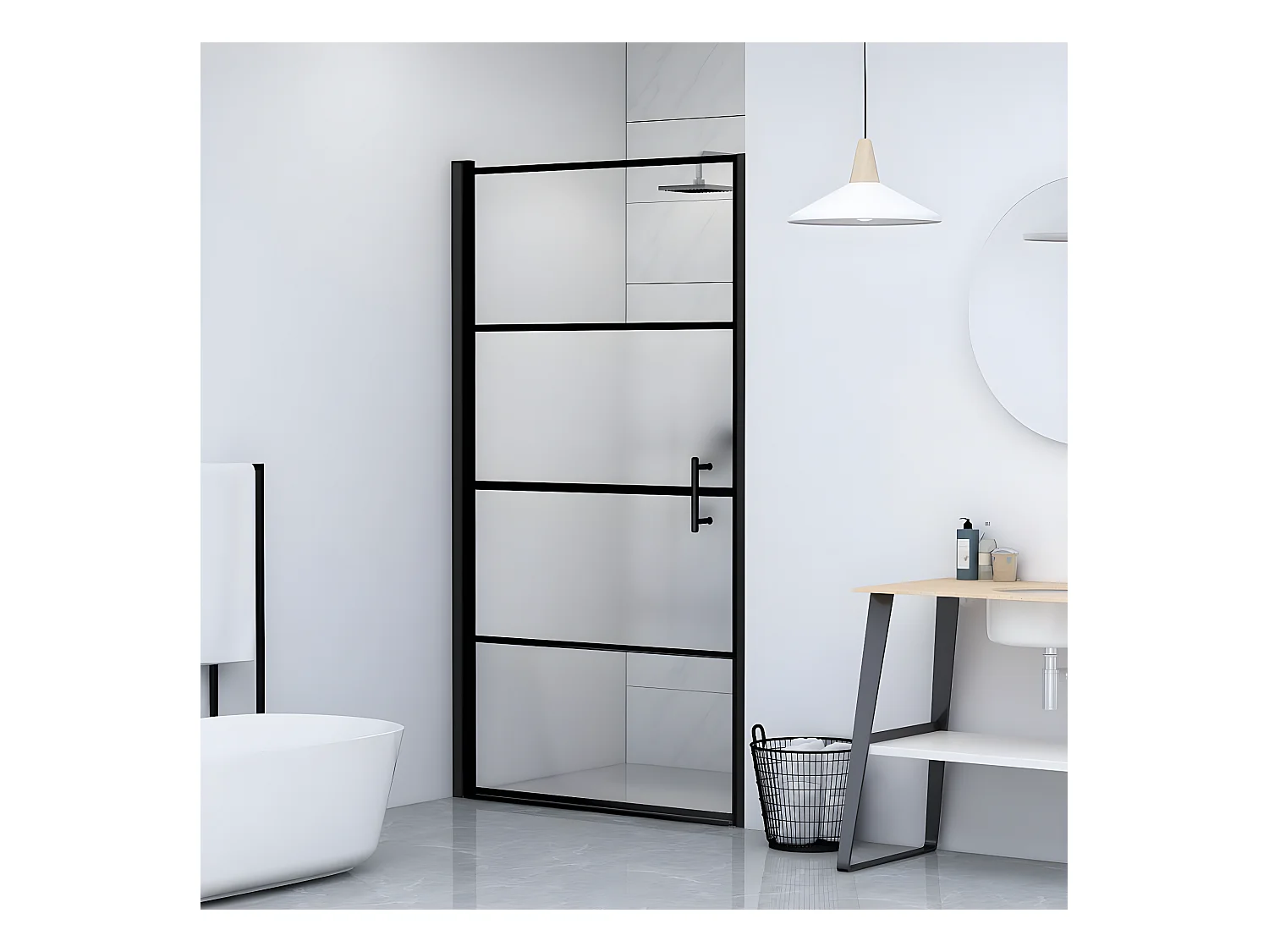 Porte de douche 100x178 cm Verre trempé demi-dépoli Noir WVGQ5101