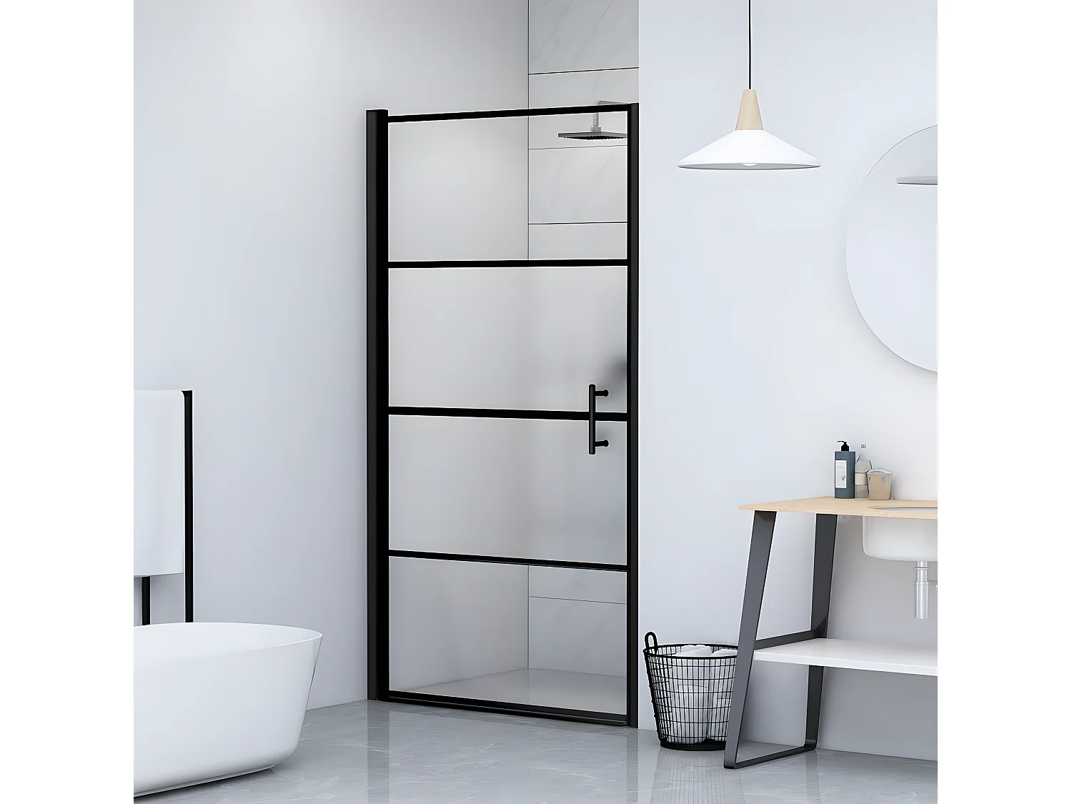 Porte de douche 100x178 cm Verre trempé demi-dépoli Noir WVGQ5101