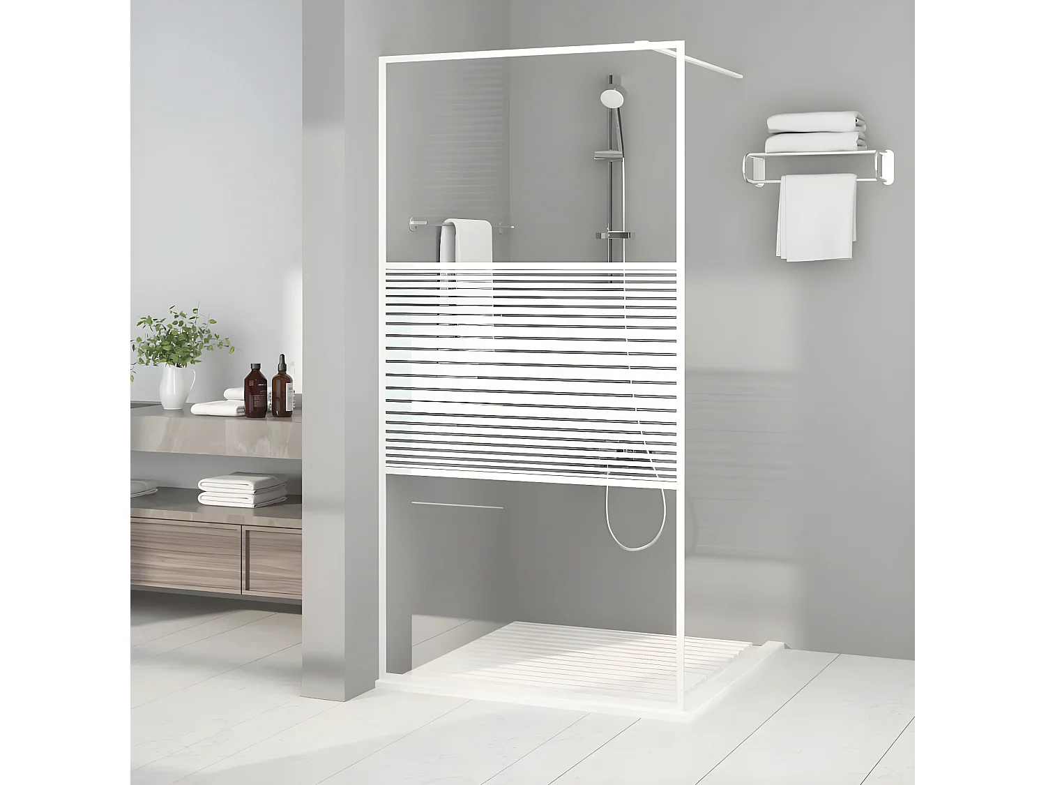 Mampara de ducha vidrio ESG transparente blanco 100x195 cm ES517188