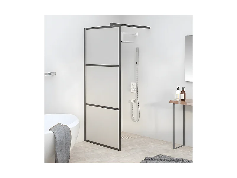 Paroi de douche 90x195 cm Verre ESG dépoli Noir WVGQ9484