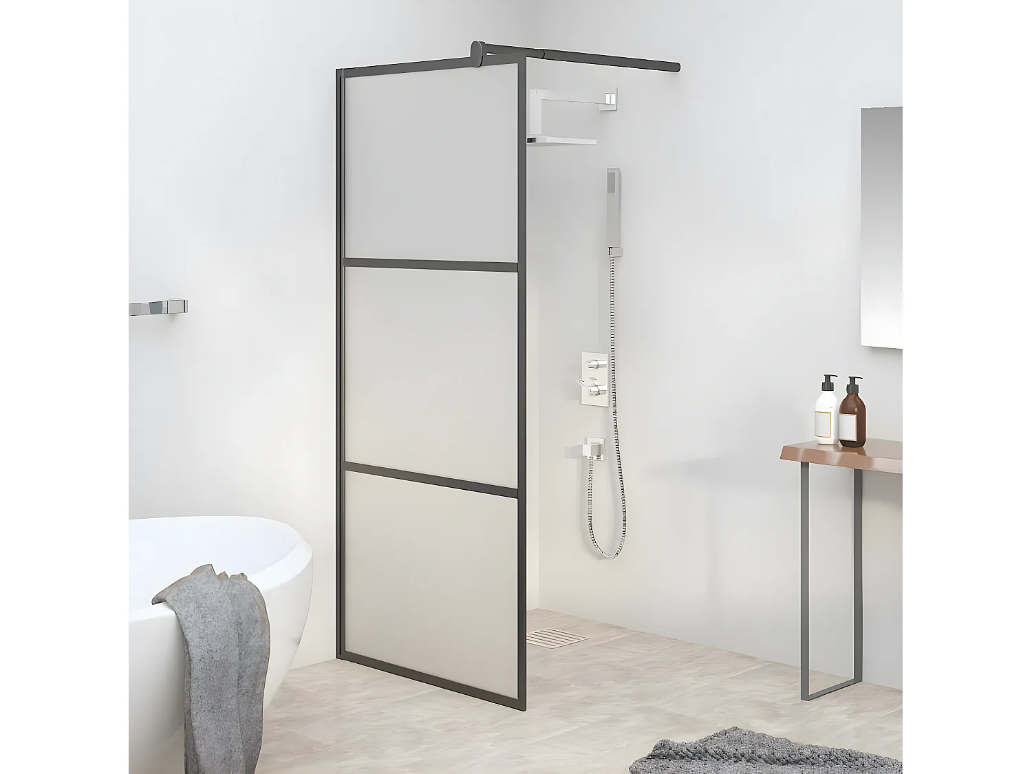 Paroi de douche 90x195 cm Verre ESG dépoli Noir WVGQ9484