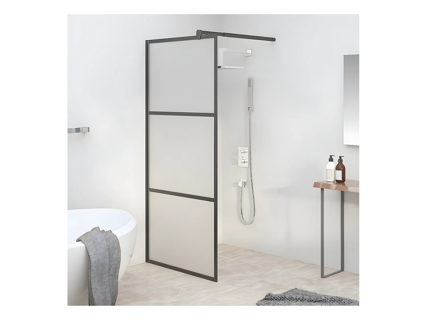 Paroi de douche 90x195 cm Verre ESG dépoli Noir WVGQ9484