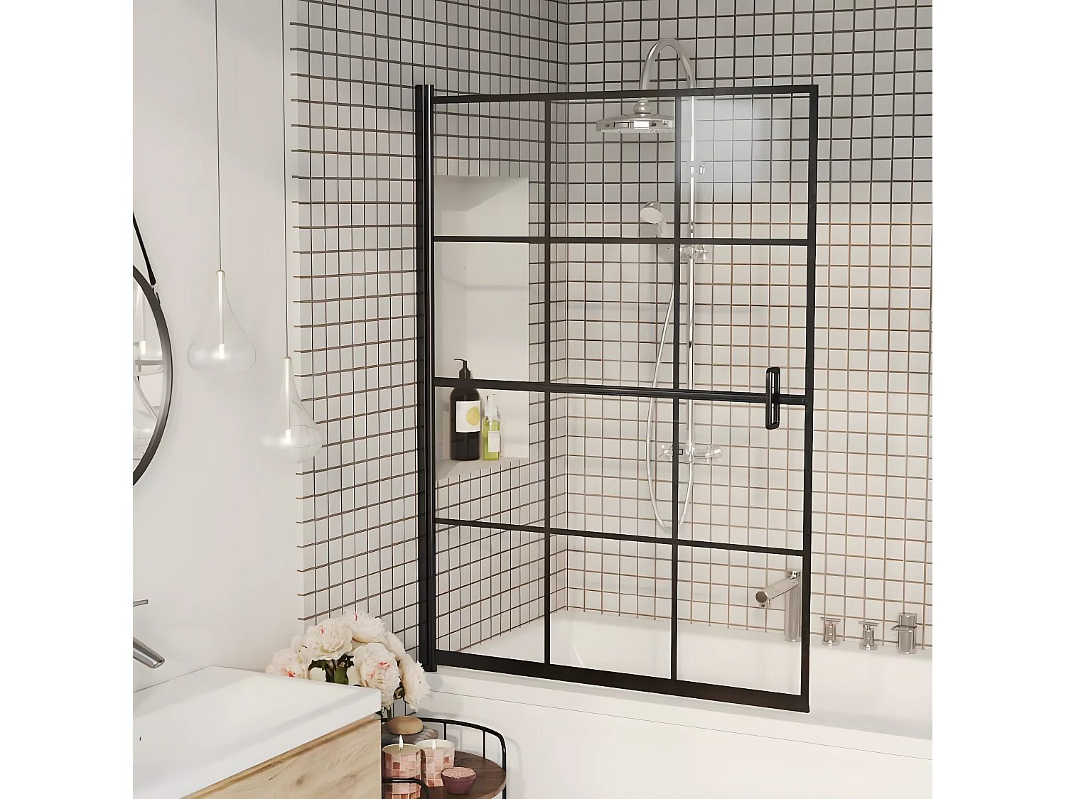 Mampara de ducha ESG negro 100x140 cm ES66261