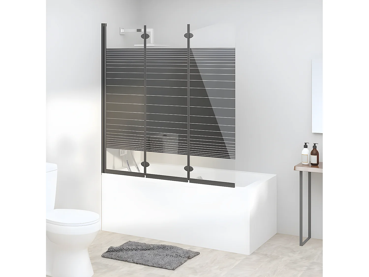 Divisória de chuveiro dobrável 3 painéis 130x130 cm ESG preto PT411275