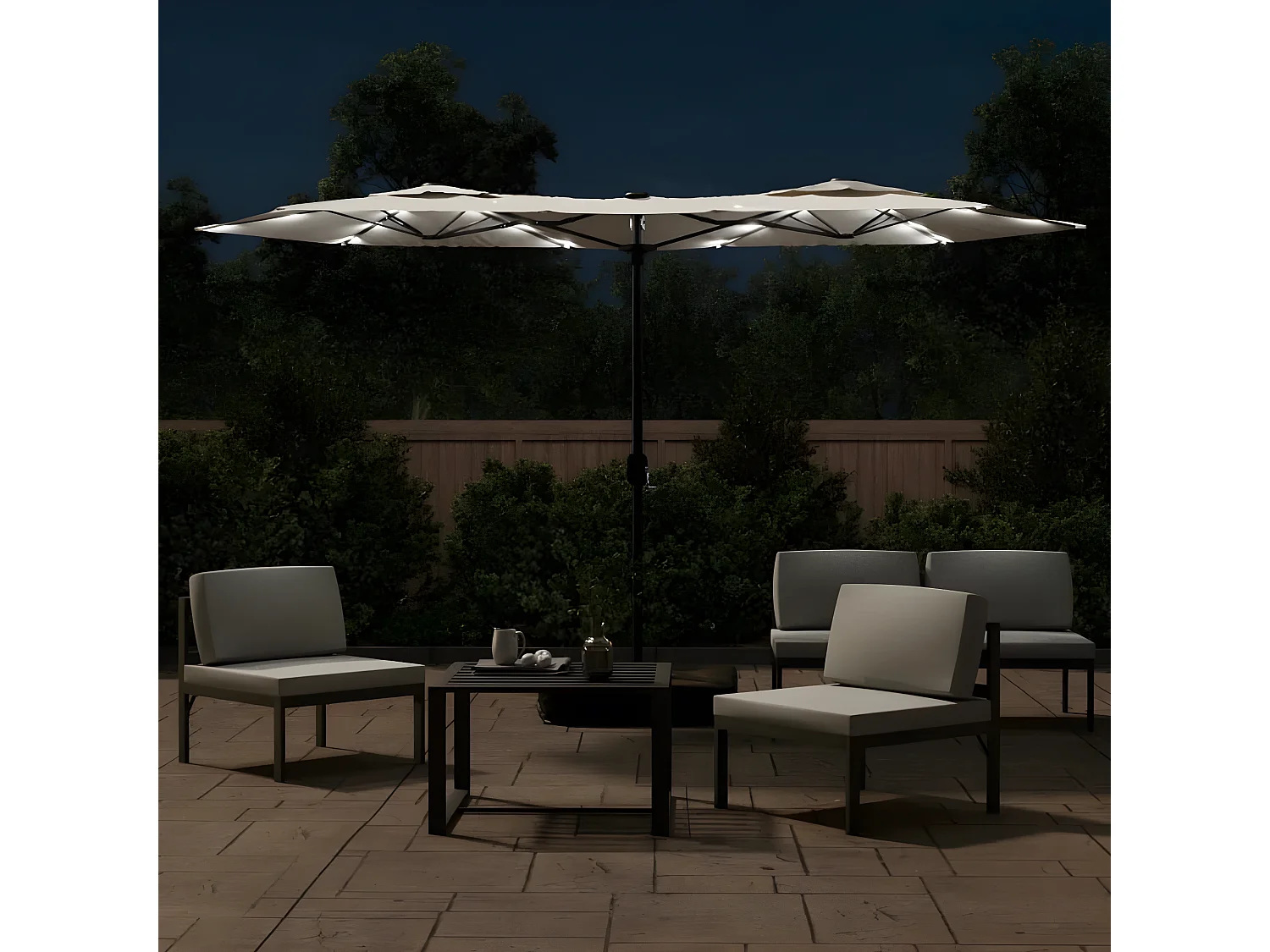 Parasol à double tête avec LED blanc sable 316x240 cm WVGQ1719