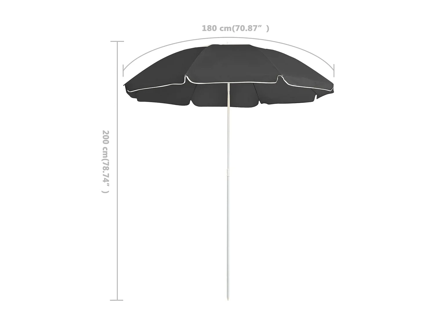 Parasol d'extérieur avec mât en acier Anthracite 180 cm WVGQ9925
