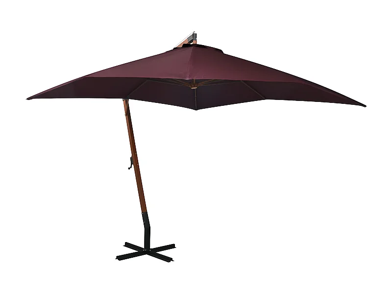 Zweefparasol met paal 3x3 m massief vurenhout bordeauxrood NL586552