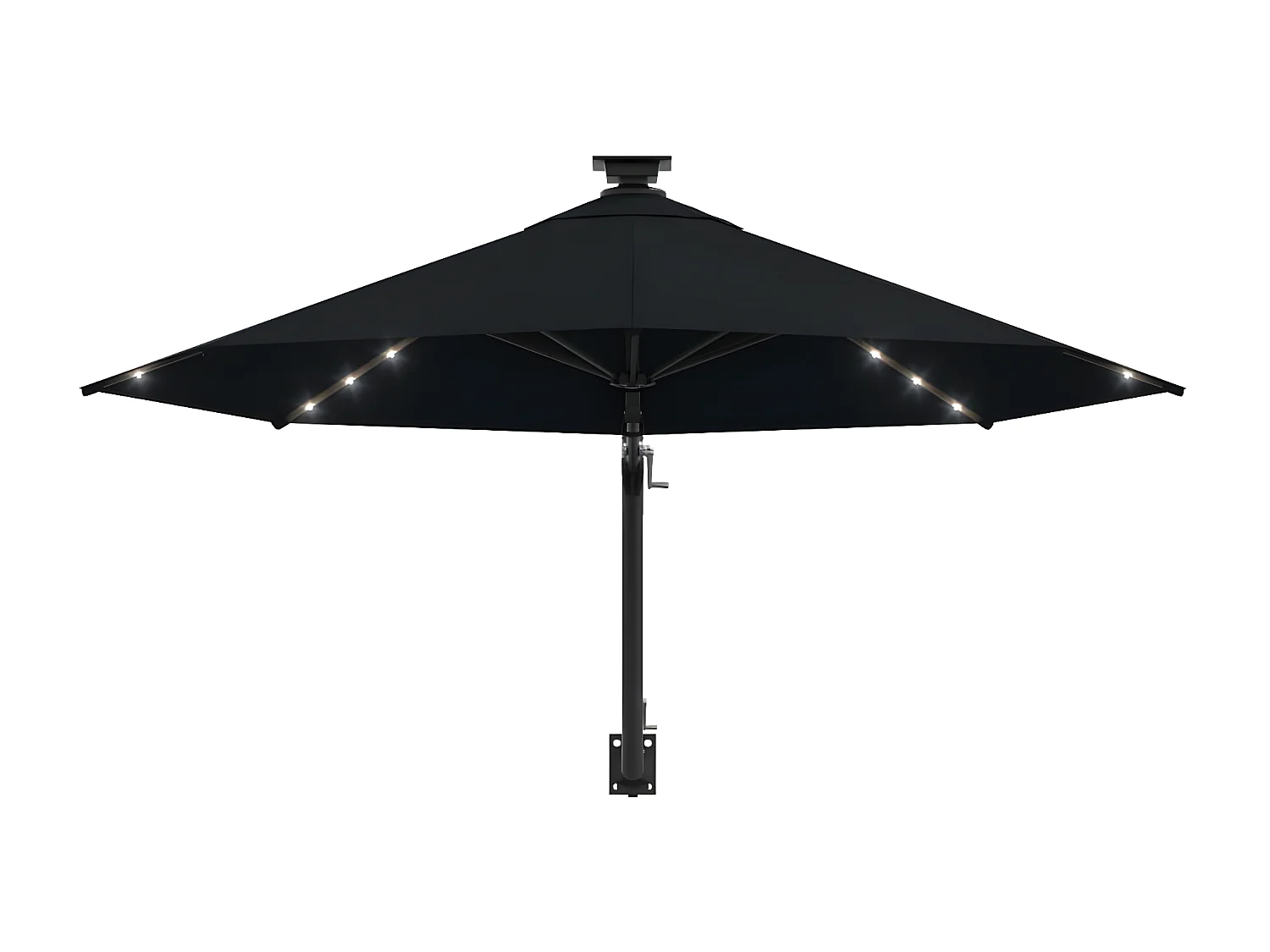 Sombrilla de pared con LEDs y poste de metal 300 cm negra ES453570