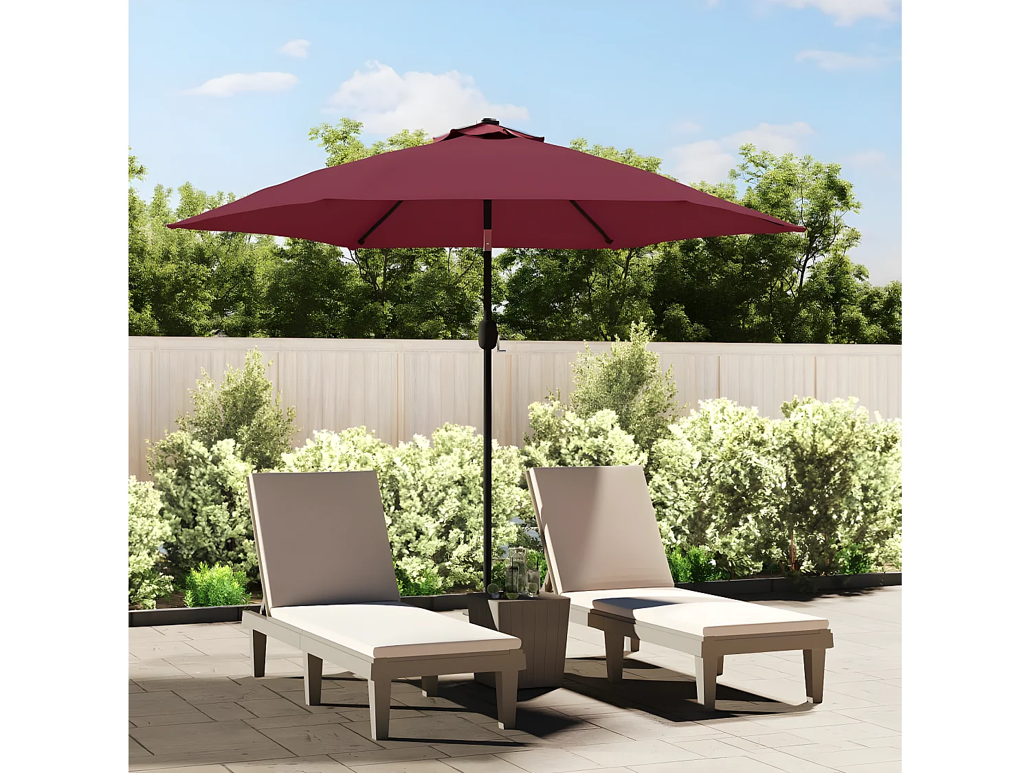 Parasol d'extérieur avec LED et mât en acier 300 cm Bordeaux WVGQ7798