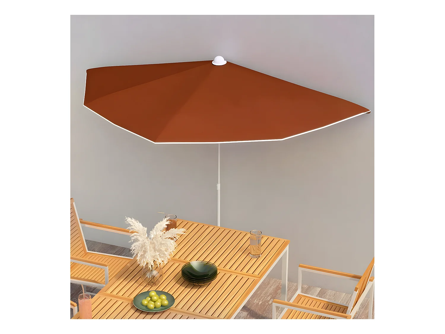 Demi-parasol de jardin avec mât 180x90 cm Terre cuite WVGQ3941